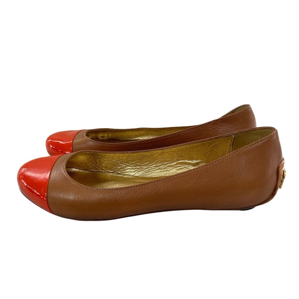 KATE SPADE Tabitha Brown Orange Leather Cap Toe Ballet Flats 7M